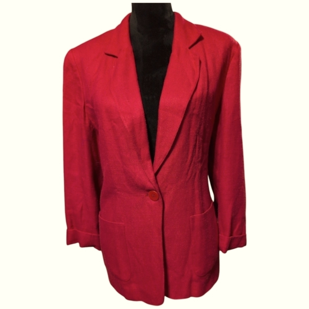 Preston & York Vintage Single Breasted Linen Blazer Jacket Red Lined W/ Pockets